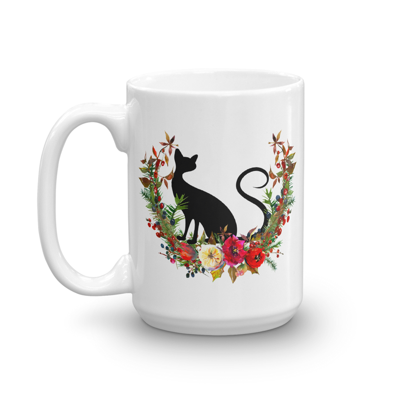 Floral Cat Best Cat Mug in Right View