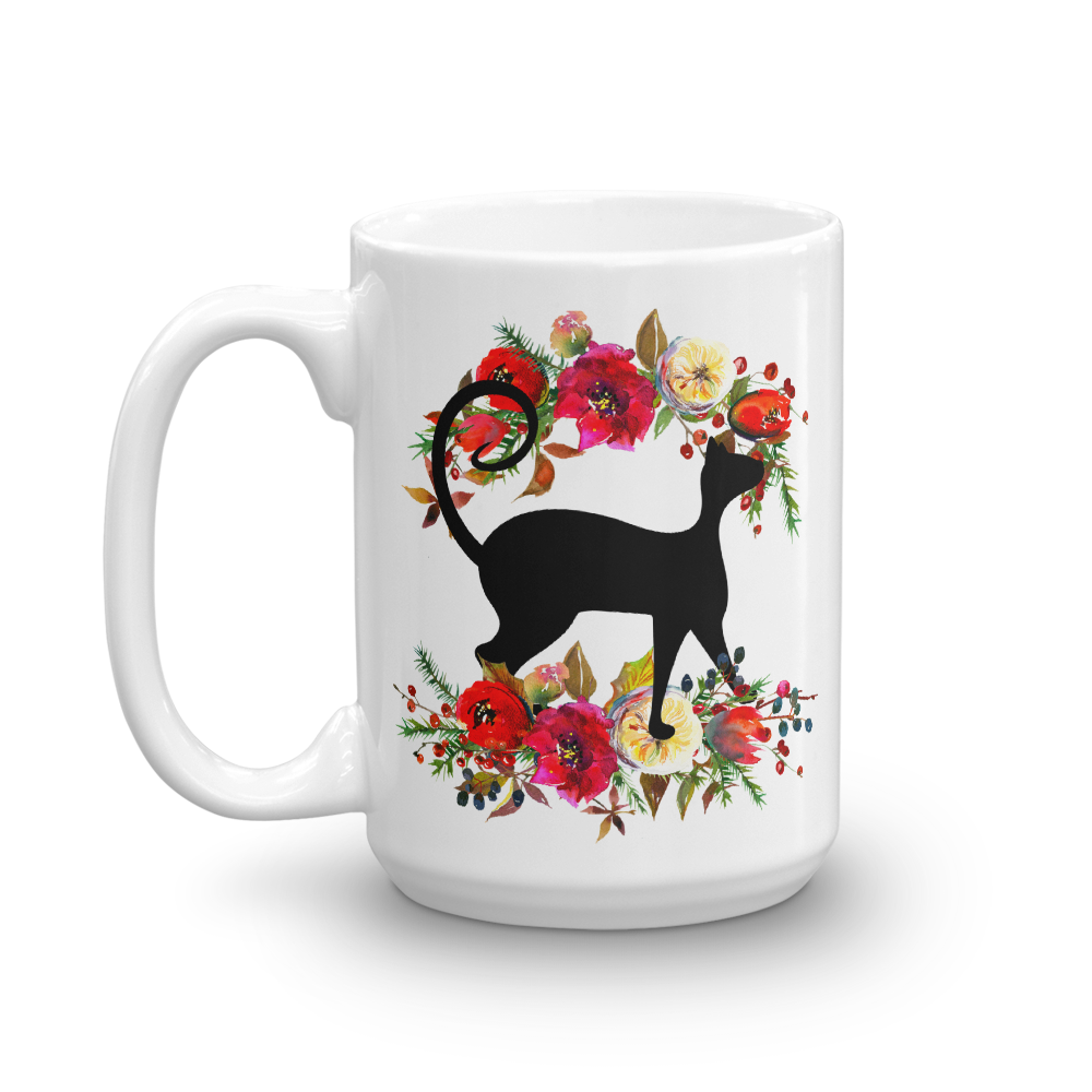 Floral Cat Bravest Cat Mug in Right View