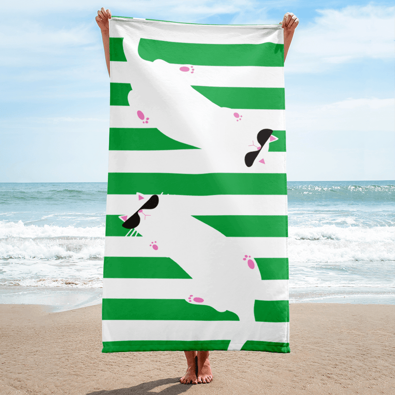 Summer Cat 'Green Stripe' Versatile Lightweight Towel
