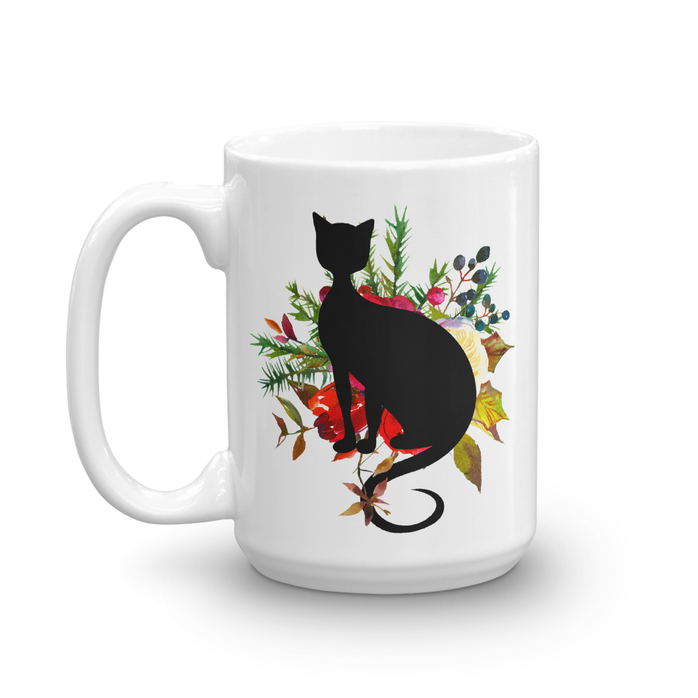 Floral Cat Funniest Cat Mug in Right View
