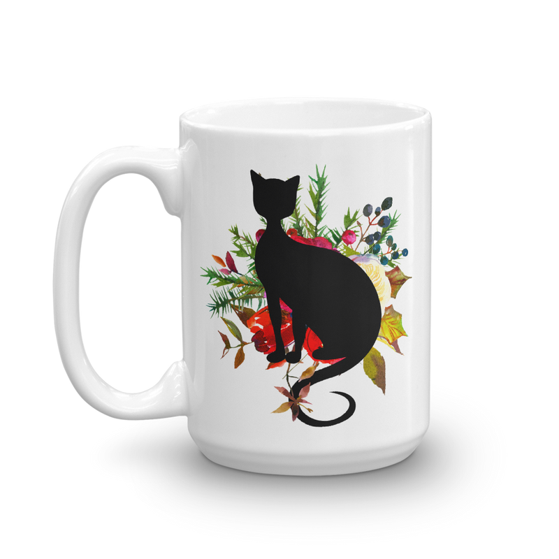 Floral Cat Funniest Cat Mug in Right View