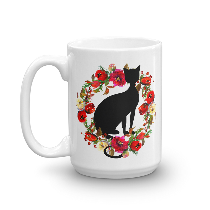 Floral Cat Gentlest Cat Mug in Right View