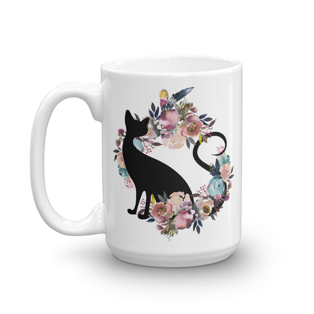 Floral Cat Happiest Cat Mug in Right View