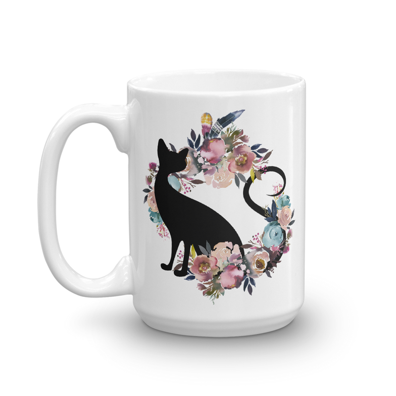 Floral Cat Happiest Cat Mug in Right View