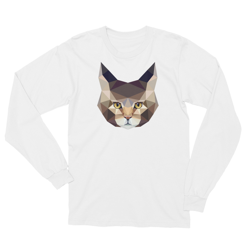 Color-Me Cat Maine Coon Unisex Long Sleeve T-Shirt in White