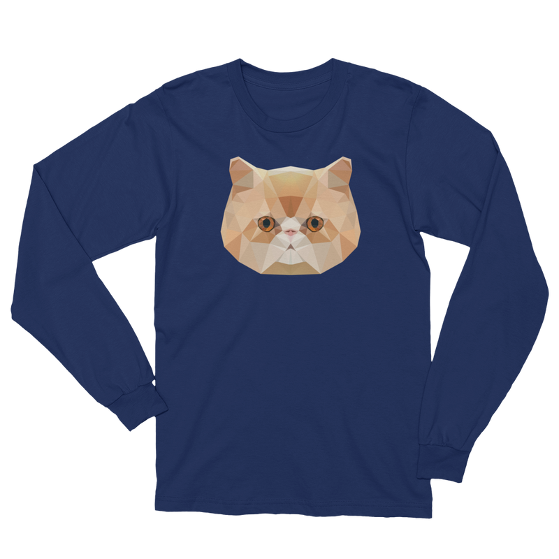 Color-Me Cat Persian Unisex Long Sleeve T-Shirt in Navy