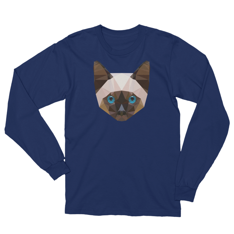 Color-Me Cat Siamese Unisex Long Sleeve T-Shirt in Navy