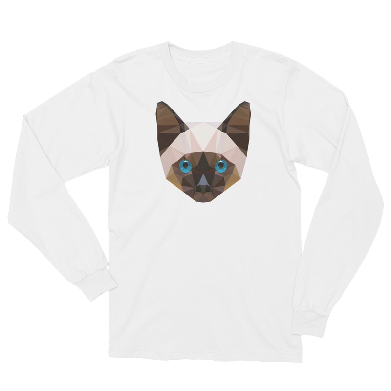 Color-Me Cat Siamese Unisex Long Sleeve T-Shirt in White