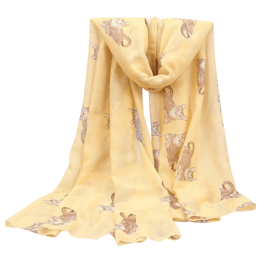 Pattern Cat 'Yellow with Beige Cat' Lightweight Scarf