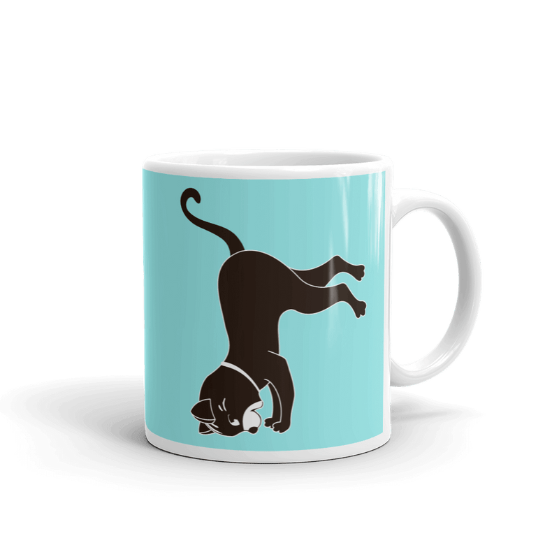 Yoga Cat Headstand Mug in 11oz Teal