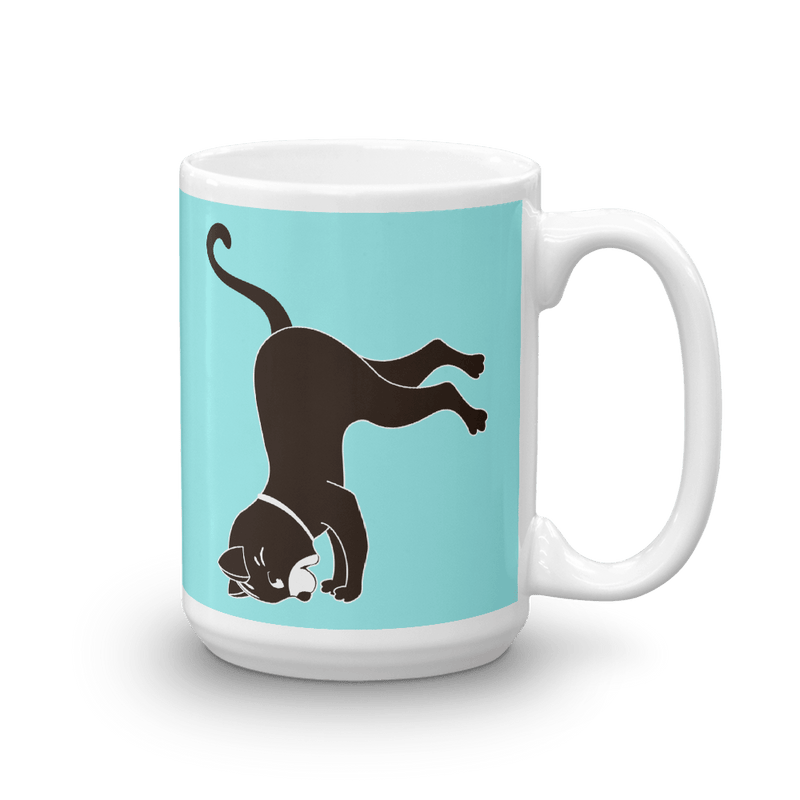 Yoga Cat Headstand Mug in 15oz Teal