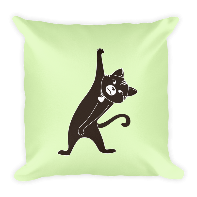 Yoga Cat Stretch Square Pillow in Peppermint Green