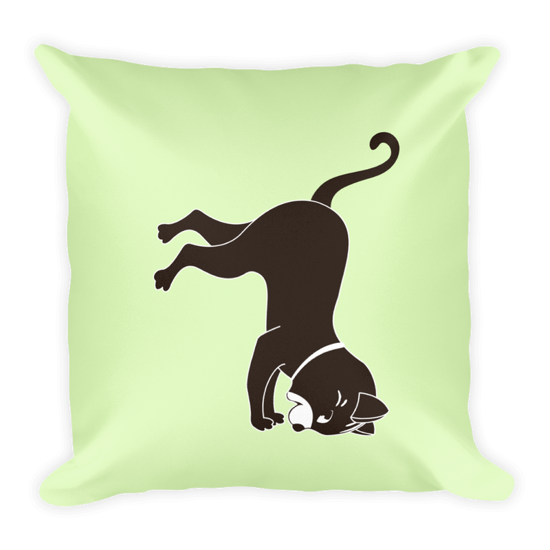 Yoga Cat Pawstand Square Pillow in Peppermint Green
