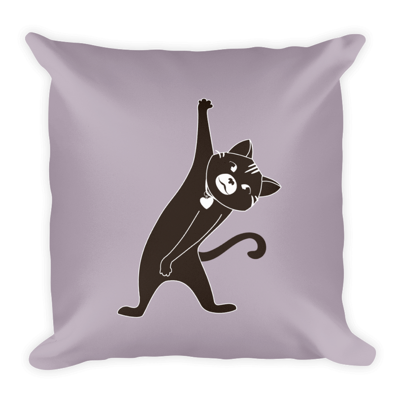 Yoga Cat Stretch Square Pillow in Mushroom