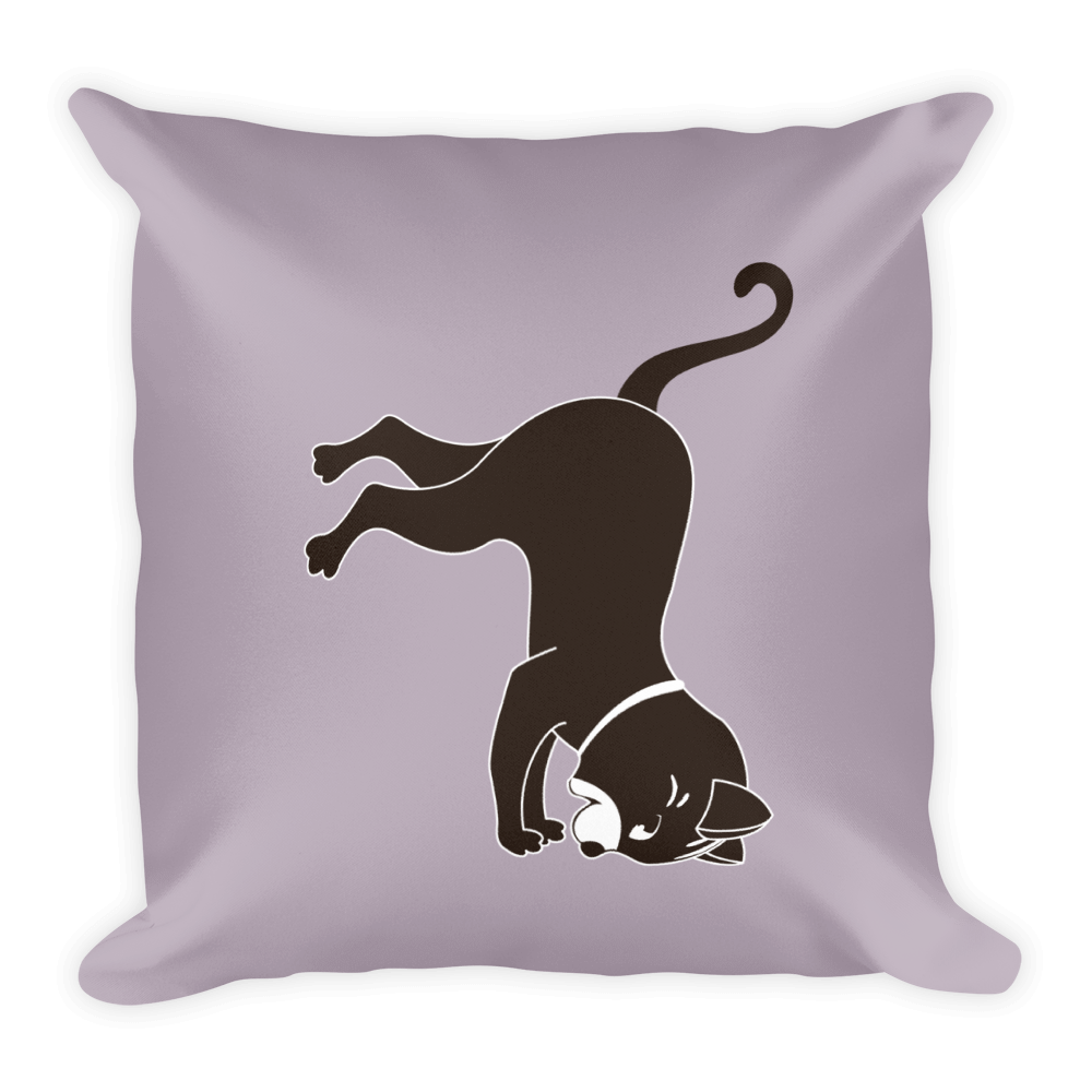 Yoga Cat Pawstand Square Pillow in Mushroom