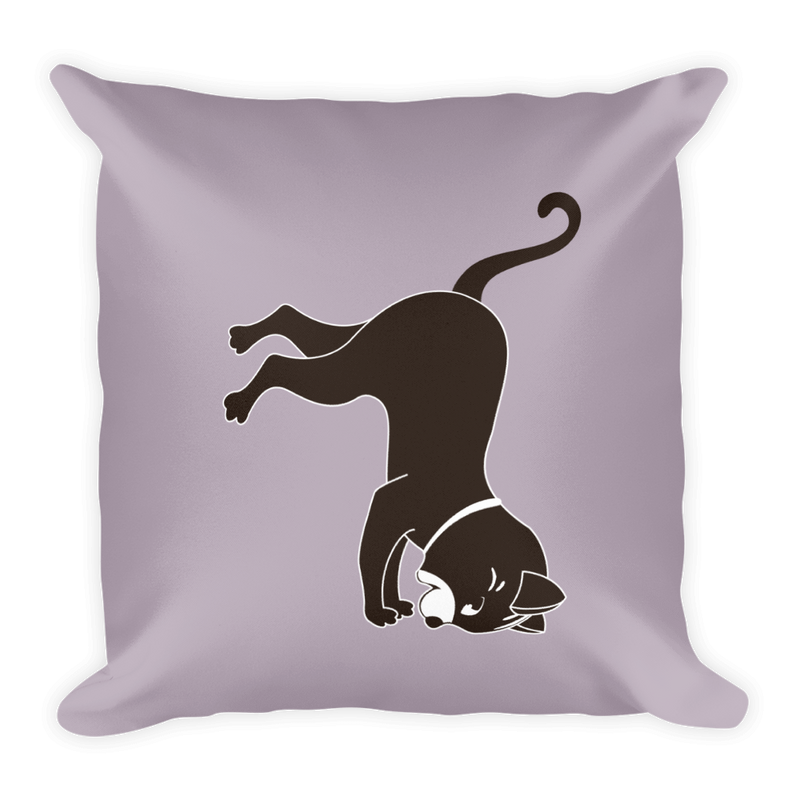 Yoga Cat Pawstand Square Pillow in Mushroom
