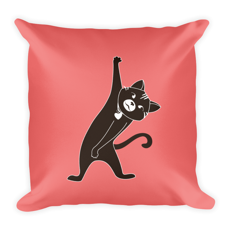 Yoga Cat Stretch Square Pillow in Tomato Red