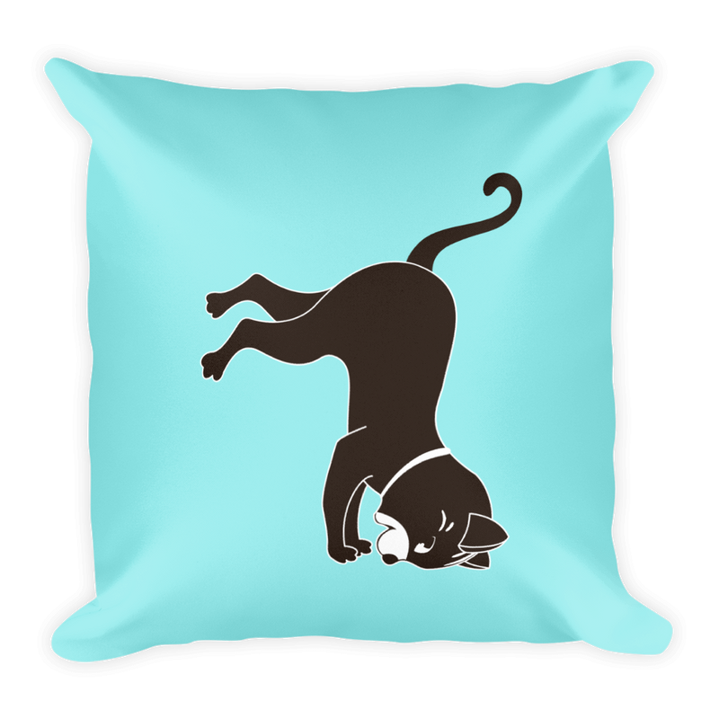 Yoga Cat Pawstand Square Pillow in Teal