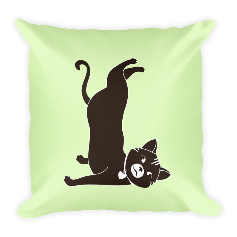 Yoga Cat Shoulder Square Pillow in Peppermint Yellow