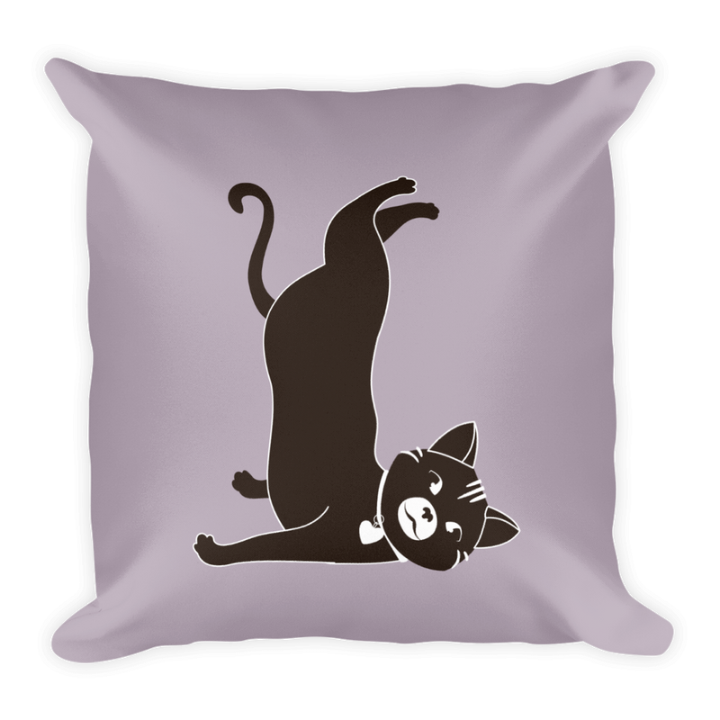 Yoga Cat Shoulder Square Pillow in Mushroom