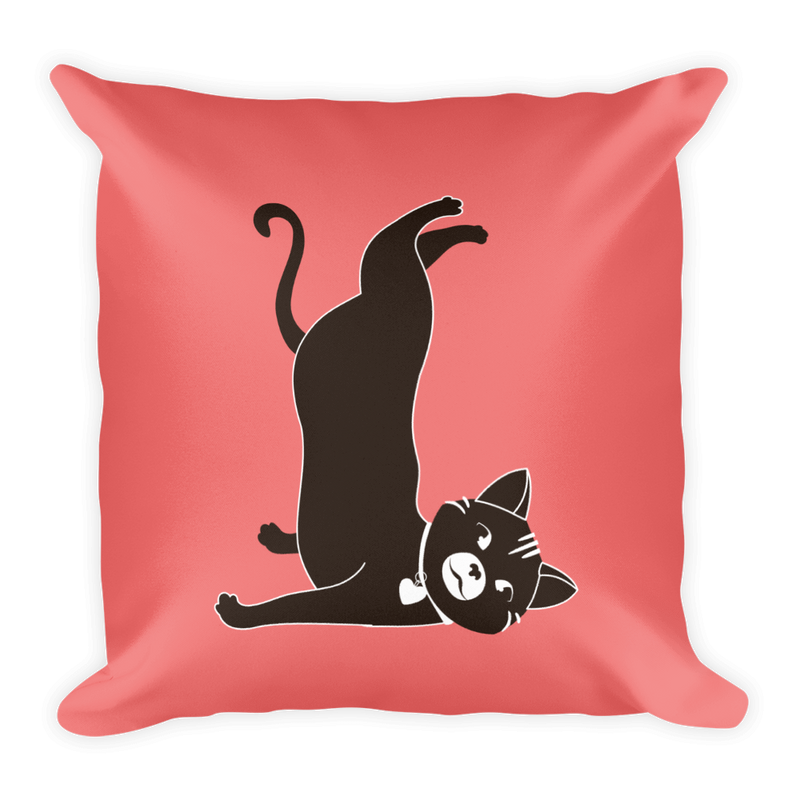 Yoga Cat Shoulder Square Pillow in Tomato Red