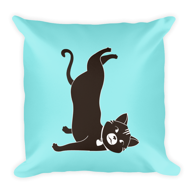 Yoga Cat Shoulder Square Pillow in Teal