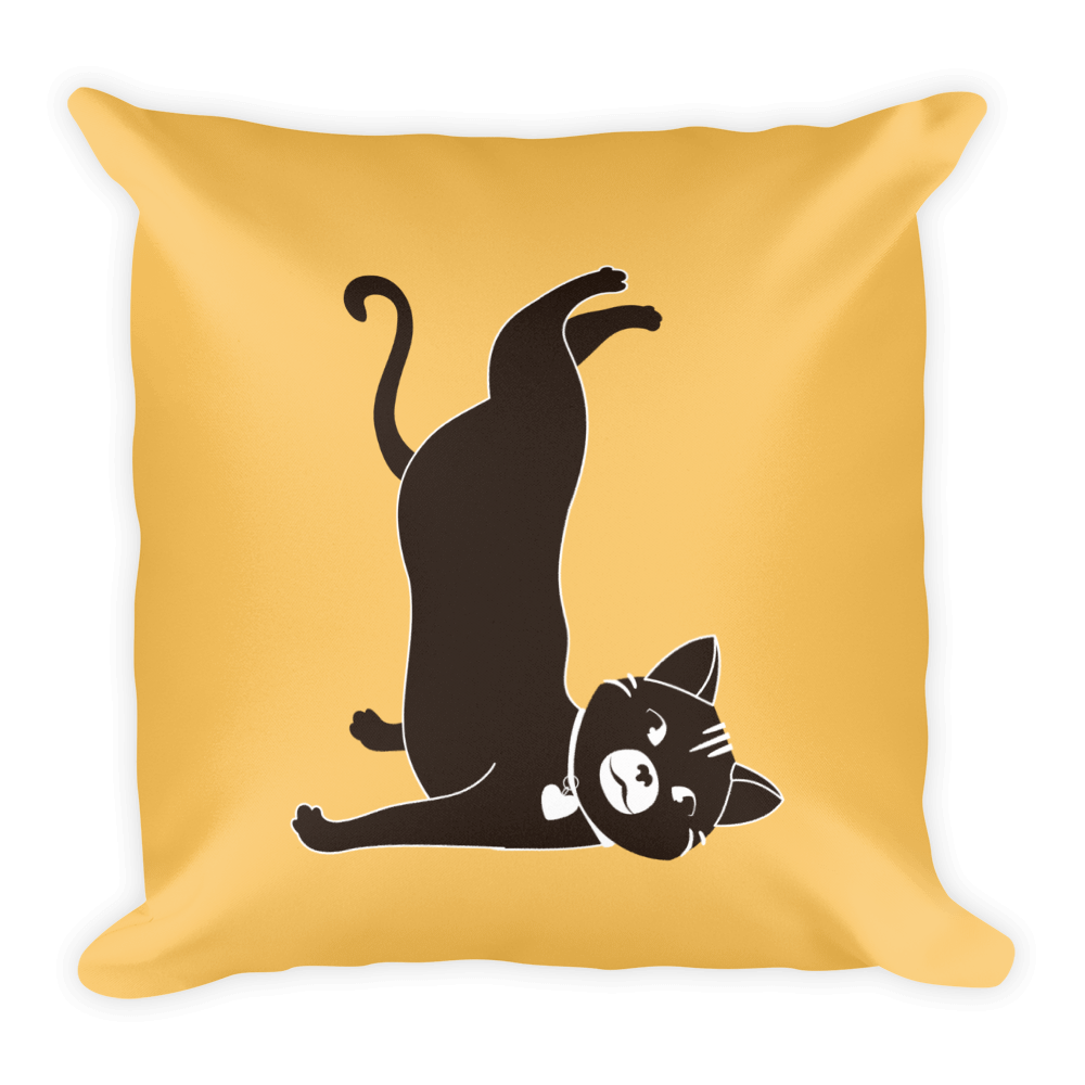 Yoga Cat Shoulder Square Pillow in Apricot Yellow
