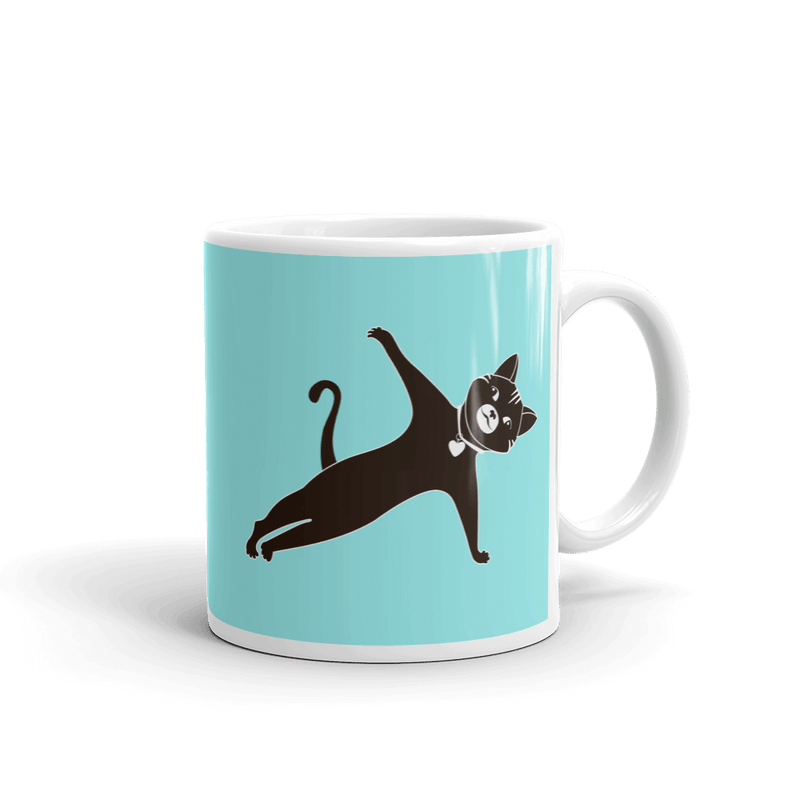 Yoga Cat Side Plank Mug in 11oz Teal