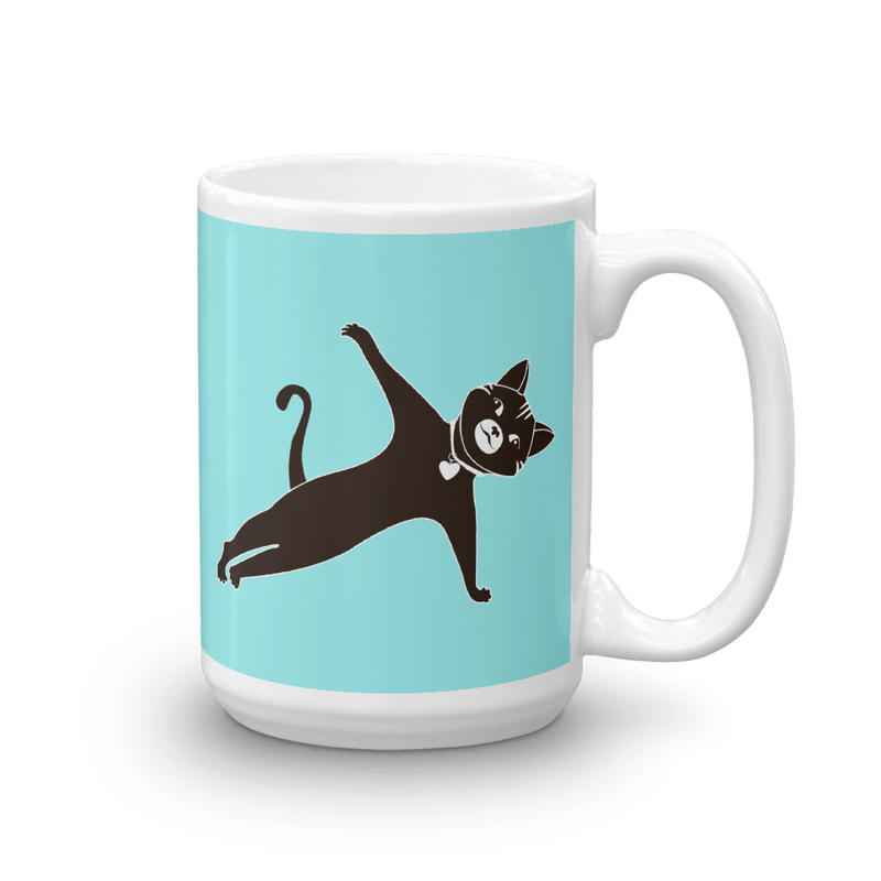 Yoga Cat Side Plank Mug in 15oz Teal