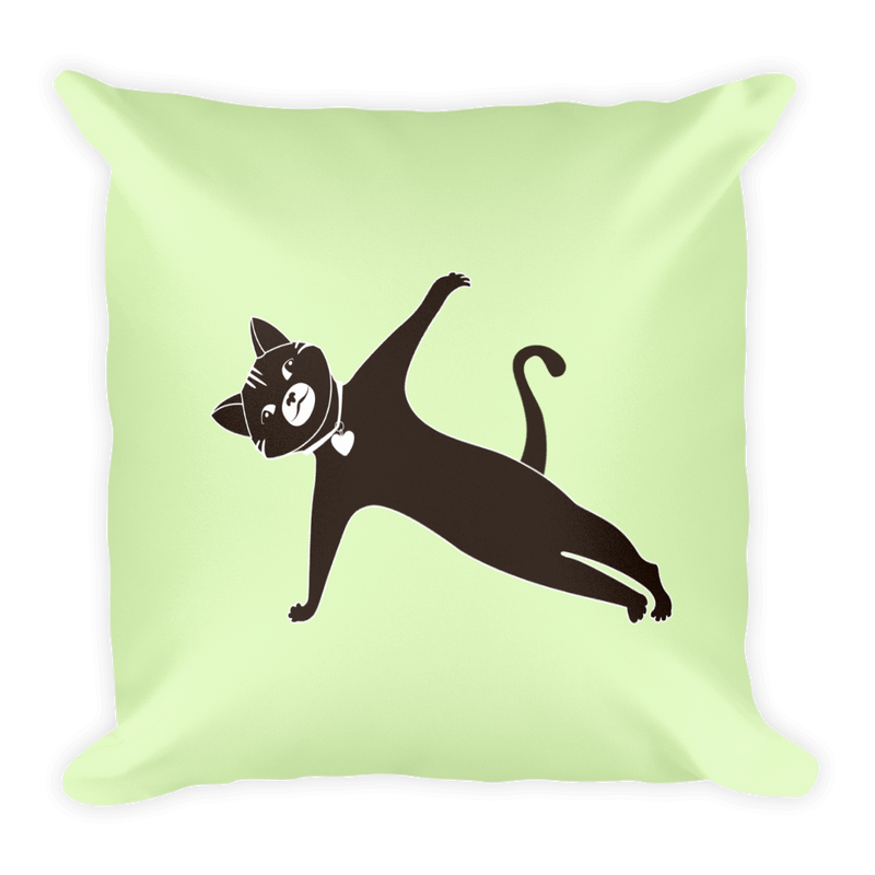 Yoga Cat Side Plank Square Pillow in Peppermint Green