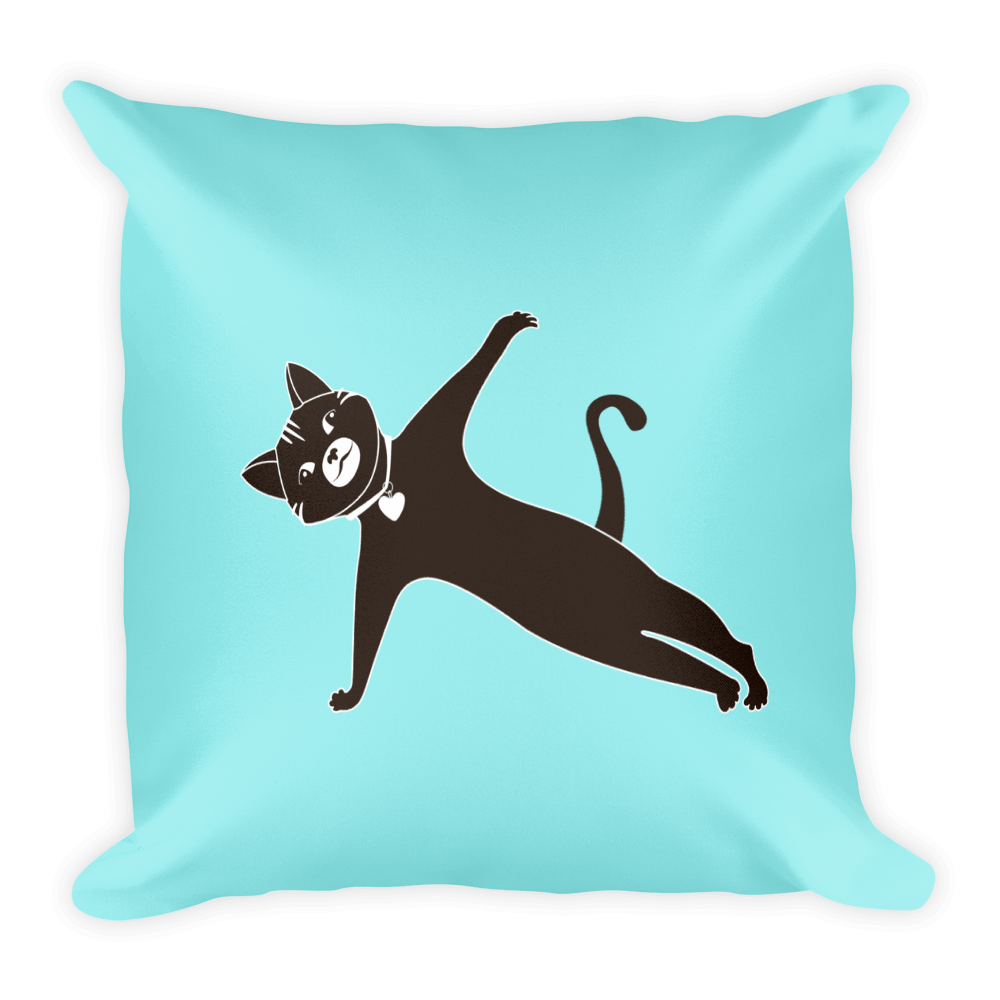 Yoga Cat Side Plank Square Pillow in Teal
