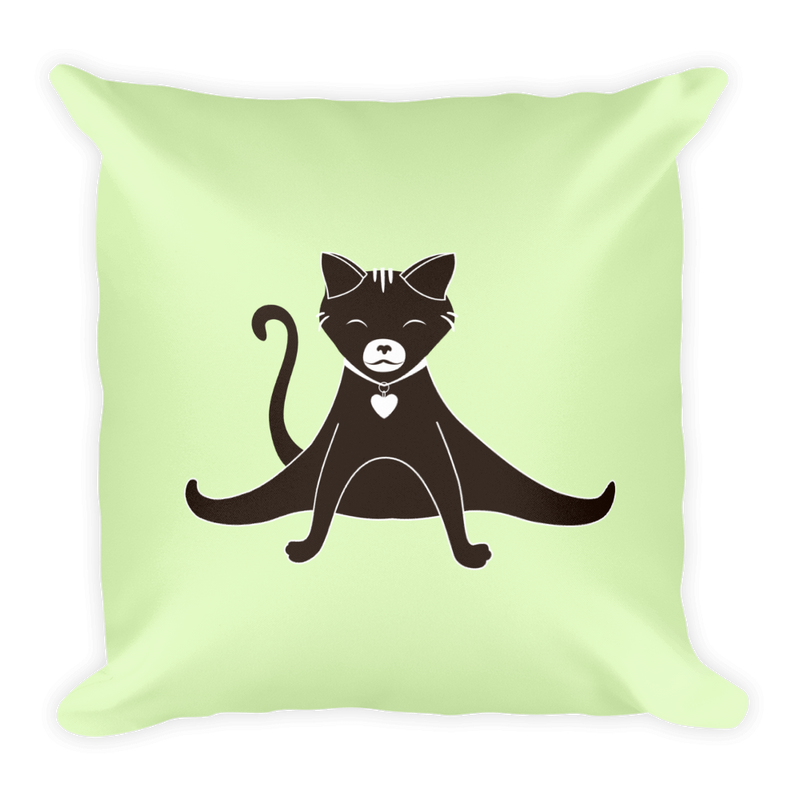 Yoga Cat Splits Square Pillow in Peppermint Green