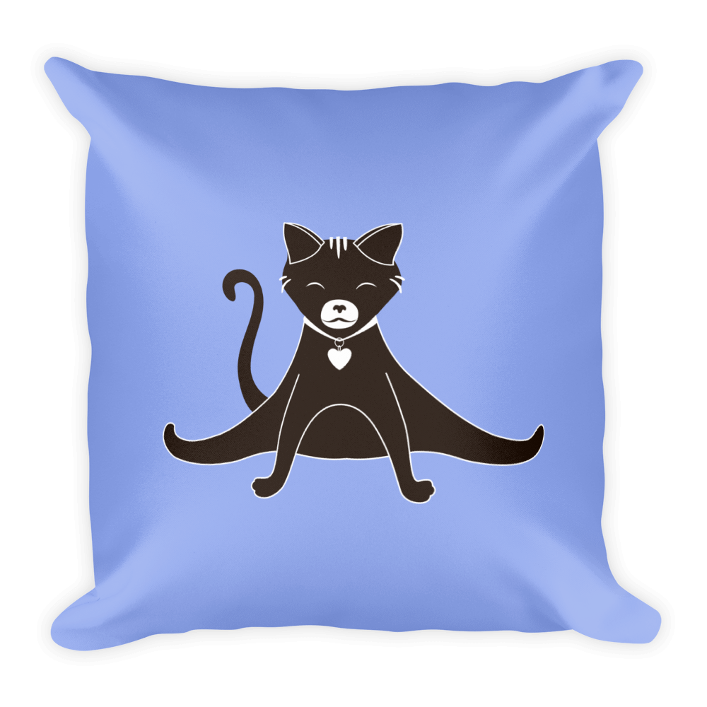 Yoga Cat Splits Square Pillow in Mauve.