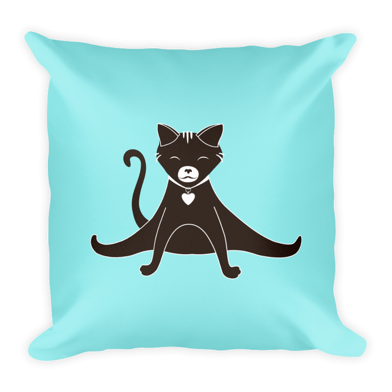 Yoga Cat Splits Square Pillow in Teal