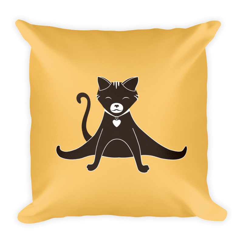 Yoga Cat Splits Square Pillow in Apricot Yellow