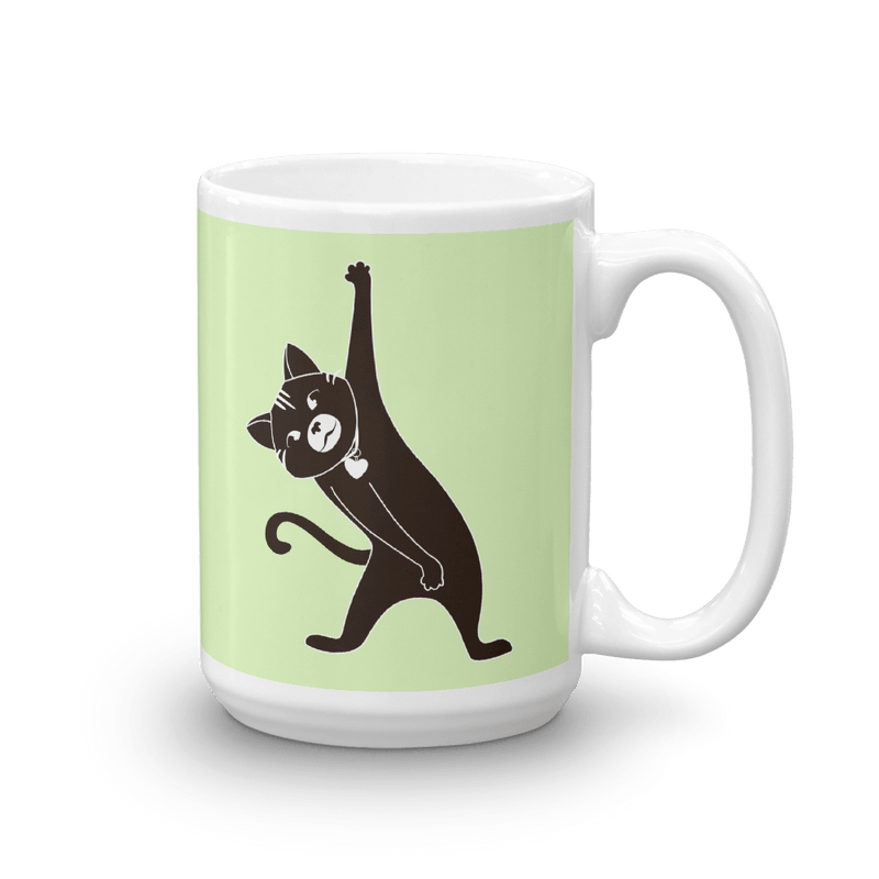 Yoga Cat Stretch Mug in 15oz Peppermint