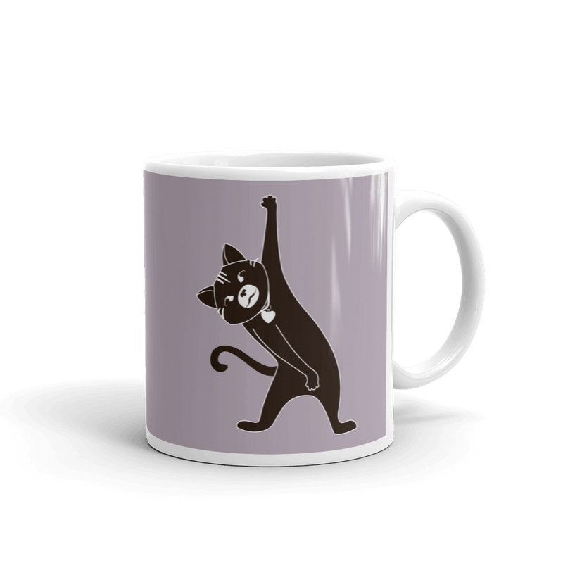 Yoga Cat Stretch Mug in 15oz Mushroom