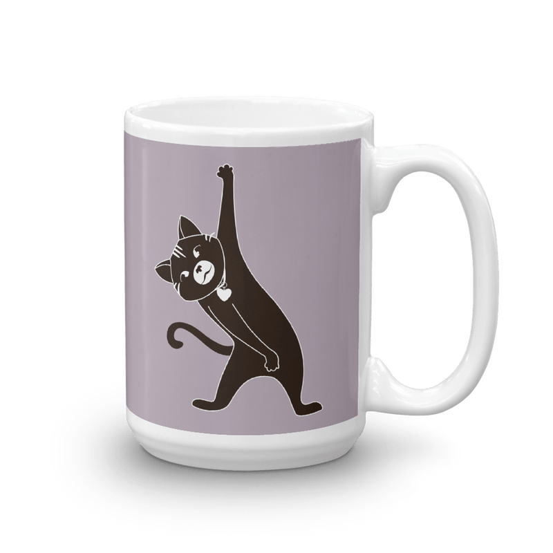 Yoga Cat Stretch Mug in 11oz Mushroom