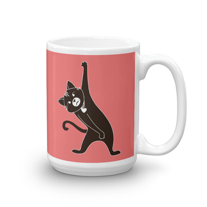 Yoga Cat Stretch Mug in 15oz Tomato