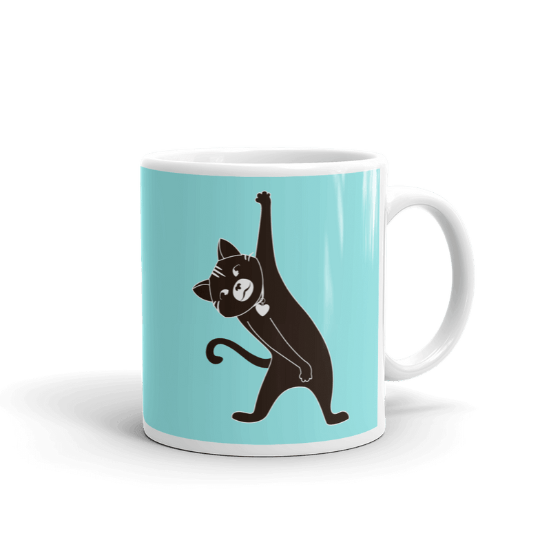 Yoga Cat Stretch Mug in 11oz Teal