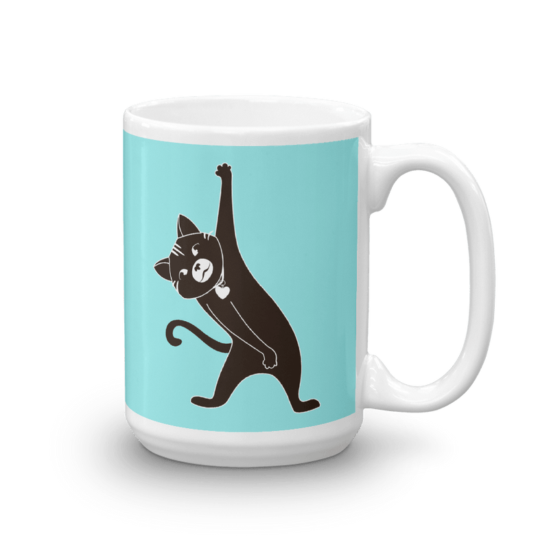 Yoga Cat Stretch Mug in 15oz Teal