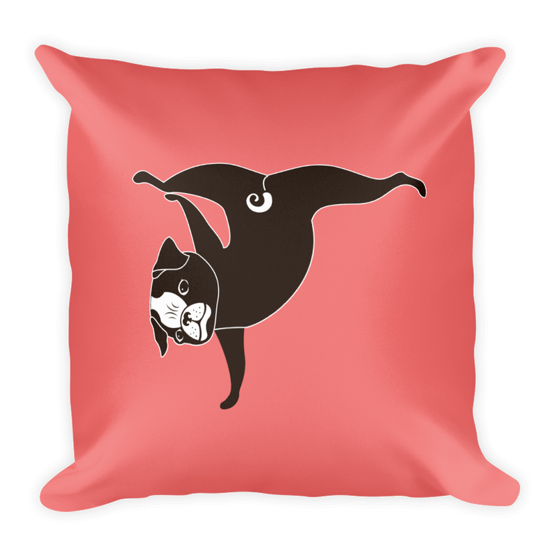 Yoga Pug Paw Stand Square Pillow in Tomato Red