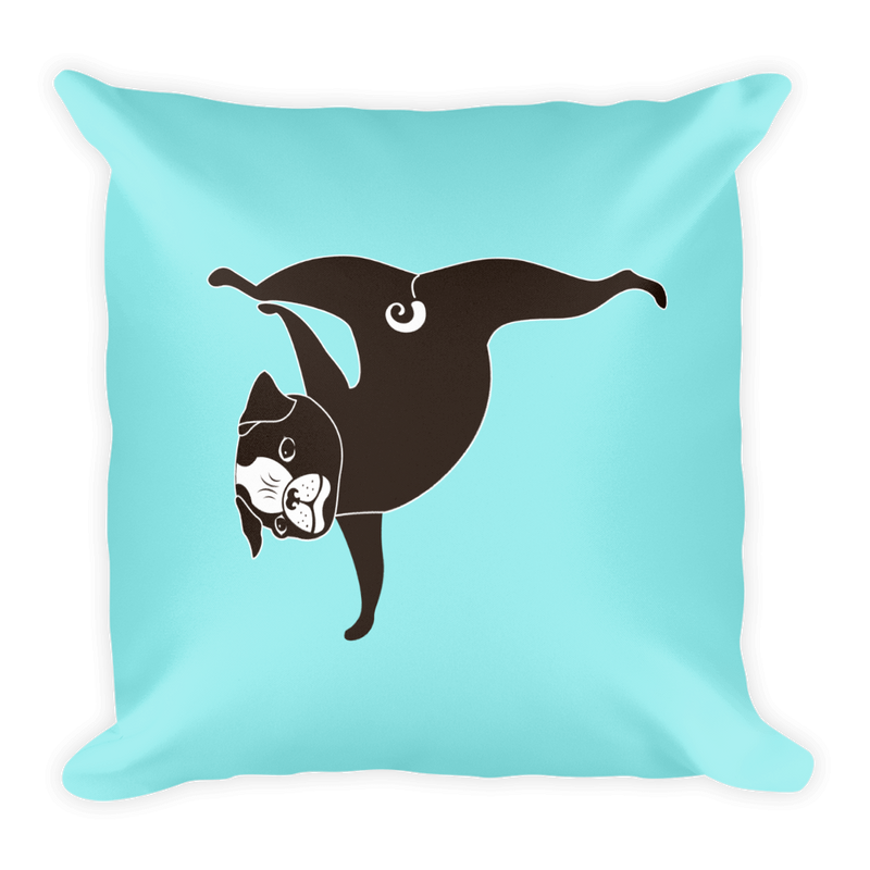 Yoga Pug Paw Stand Square Pillow in Teal