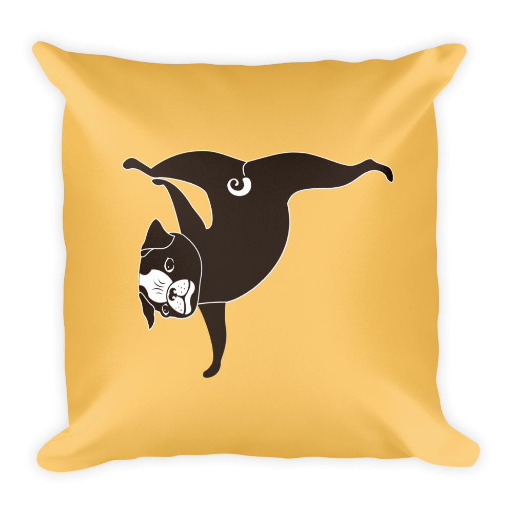 Yoga Pug Paw Stand Square Pillow in Apricot Yellow