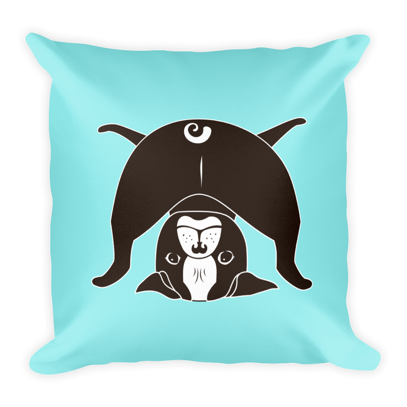Yoga Pug I See You Square Pillow in Teal