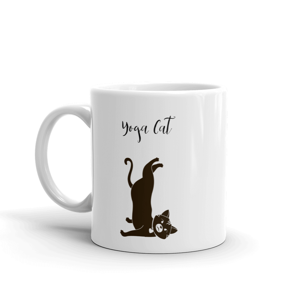 yoga cat mugs - one pose on the front another on the back