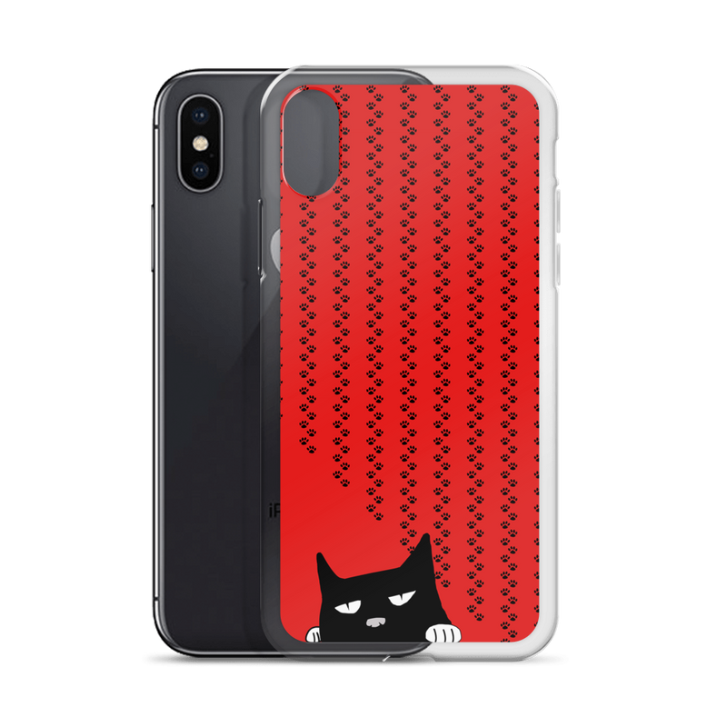 Evil Cat Pawprints Red iPhone X Case wiith Phone