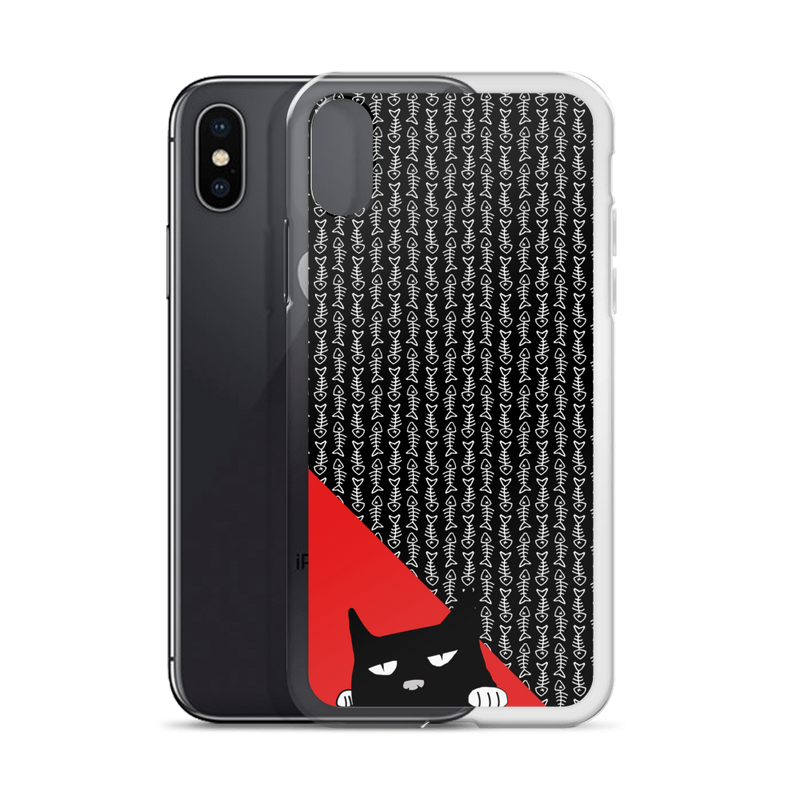 Evil Cat Fishbone Red iPhone X Case with Phone