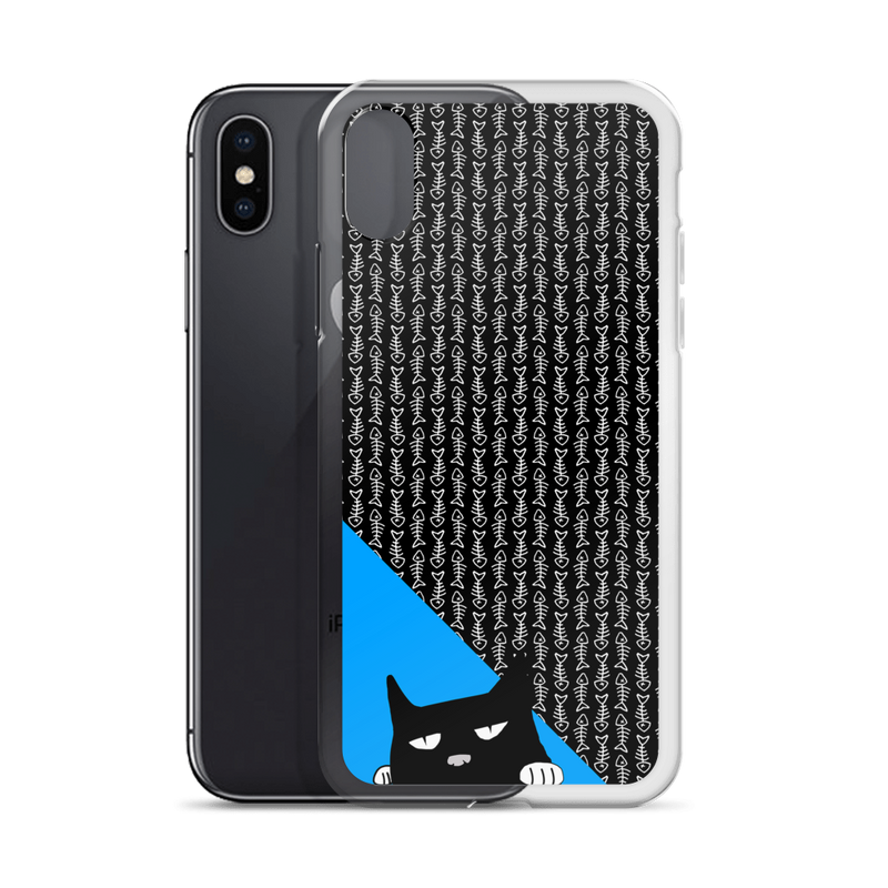 Evil Cat Fishbone Blue iPhone X Case with Phone