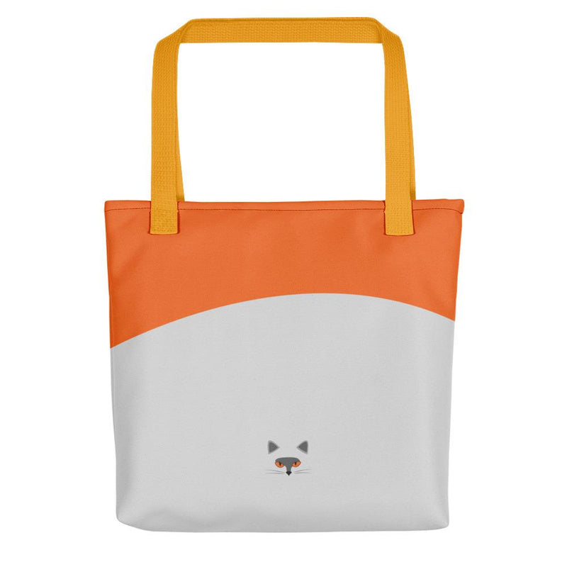 Inscrutable Cat Smoky Cat Orange Tote bag in Yellow Handle Back View